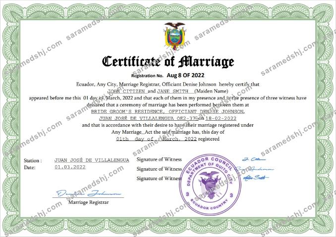 Ecuador marriage certificate Word and PDF template